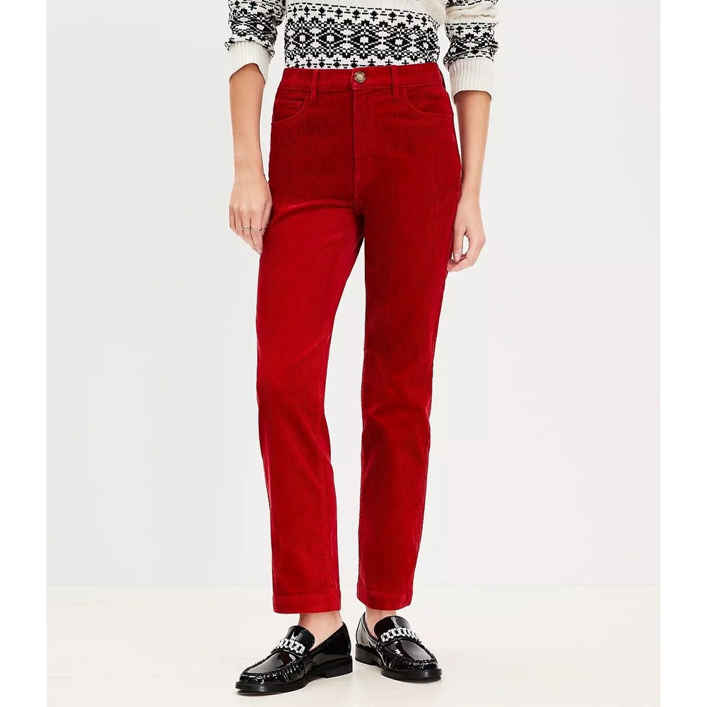 Loft Womens The Kick Crop High Rise‎ Regular Straight Corduroy Pants Red Size 31